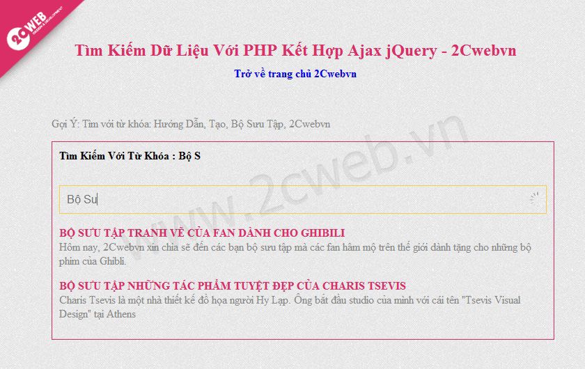 Tìm Kiếm Dữ Liệu Với PHP Kết Hợp Ajax jQuery - 05 - 2Cwebvn