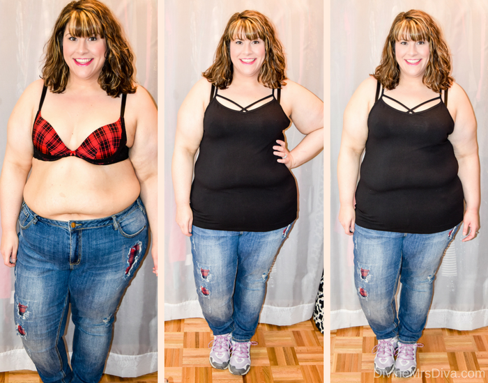 In today's post Hailey reviews a variety of clothing from recent purchases.  Brands include Target, Torrid, Lane Bryant, Slink Jeans, Addition Elle, Eloquii, ModCloth, SWAK Designs, Old Navy, and more.( Torrid Microfiber & Lace Push-Up Plunge Bra & Strappy Foxy Cami)- DivineMrsDiva.com #Target #TargetStyle #Torrid #TorridInsider #LaneBryant #Slinkjeans #additionelle #eloquii #XOQ #Modcloth #swakdesigns #oldnavy #psblogger #plussizeblogger #styleblogger #plussizefashion #plussize #plussizeclothing #fittingroom