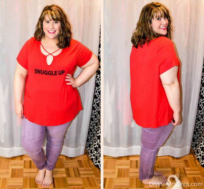 In today's post Hailey reviews a variety of clothing from recent purchases.  Brands include Target, Torrid, Lane Bryant, Slink Jeans, Addition Elle, Eloquii, ModCloth, SWAK Designs, Old Navy, and more.( Addition Elle Bonne Nuit Short Sleeved Pajama Top)- DivineMrsDiva.com #Target #TargetStyle #Torrid #TorridInsider #LaneBryant #Slinkjeans #additionelle #eloquii #XOQ #Modcloth #swakdesigns #oldnavy #psblogger #plussizeblogger #styleblogger #plussizefashion #plussize #plussizeclothing #fittingroom