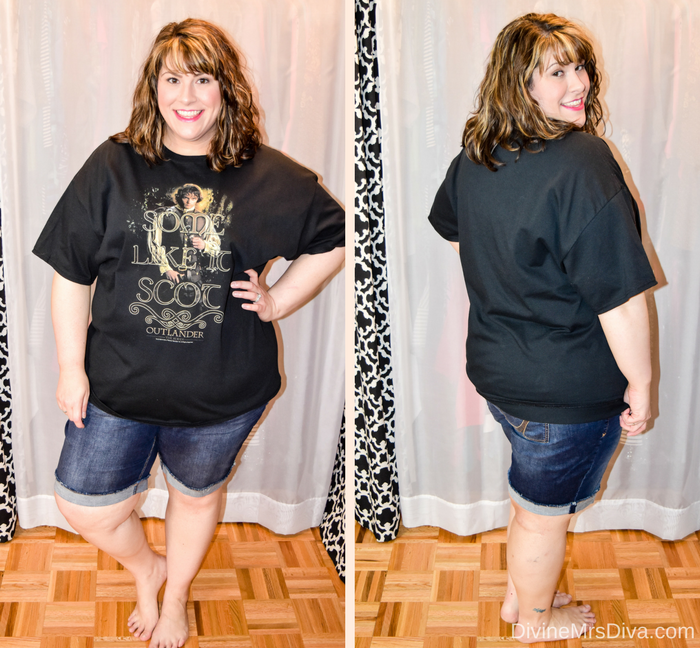 In today's post Hailey reviews a variety of clothing from recent purchases.  Brands include Target, Torrid, Lane Bryant, Slink Jeans, Addition Elle, Eloquii, ModCloth, SWAK Designs, Old Navy, and more.( Outlander Some Like It Scot Black T-shirt)- DivineMrsDiva.com #Target #TargetStyle #Torrid #TorridInsider #LaneBryant #Slinkjeans #additionelle #eloquii #XOQ #Modcloth #swakdesigns #oldnavy #psblogger #plussizeblogger #styleblogger #plussizefashion #plussize #plussizeclothing #fittingroom