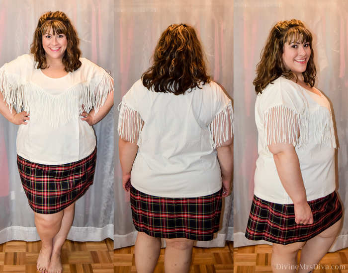 In today's post Hailey reviews a variety of clothing from recent purchases.  Brands include Lane Bryant, Torrid, City Chic, Eloquii, Hips and Curves, ModCloth, Loralette, Zulily. (City Chic Fringe Fever Top) - DivineMrsDiva.com #LaneBryant #LaneBryantStyle #Torrid #TorridInsider #CityChic #Eloquii #XOQ  #HipsandCurves #Modcloth #Loralette  #Zulily #psblogger #plussizeblogger #styleblogger #plussizefashion #plussize #plussizeclothing #fittingroom