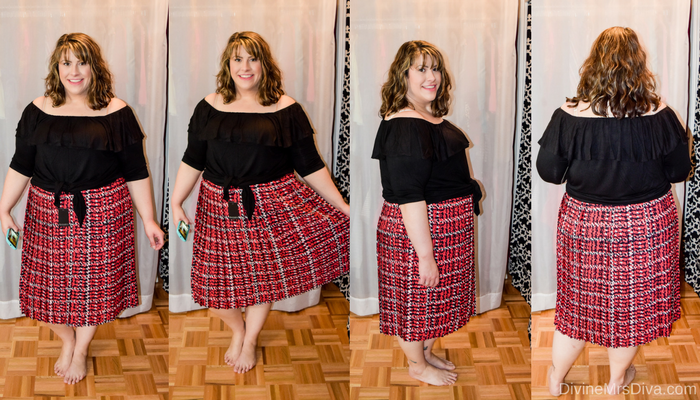 In today's post Hailey reviews a variety of clothing from recent purchases.  Brands include Target, Old Navy, Eloquii, Avenue, ModCloth, Ashley Stewart, Teespring, and The Bookish Box. (Eloquii Pleated Houndstooth Skirt) - DivineMrsDiva.com #Target #TargetStyle #OldNavy #Eloquii #XOQ  #Avenue #Modcloth #ashleystewart  #psblogger #plussizeblogger #styleblogger #plussizefashion #plussize #plussizeclothing #fittingroom