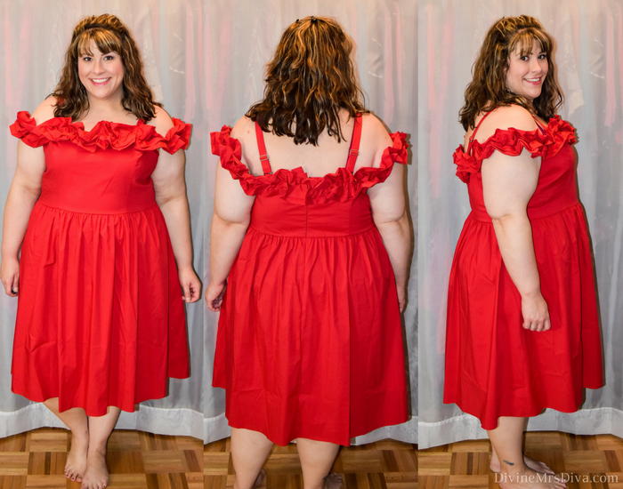 In today's post Hailey reviews a variety of clothing from recent purchases.  Brands include Lane Bryant, Torrid, City Chic, Eloquii, Hips and Curves, ModCloth, Loralette, Zulily. (Eloquii Ruffle Detail Fit and Flare Dress) - DivineMrsDiva.com #LaneBryant #LaneBryantStyle #Torrid #TorridInsider #CityChic #Eloquii #XOQ  #HipsandCurves #Modcloth #Loralette  #Zulily #psblogger #plussizeblogger #styleblogger #plussizefashion #plussize #plussizeclothing #fittingroom