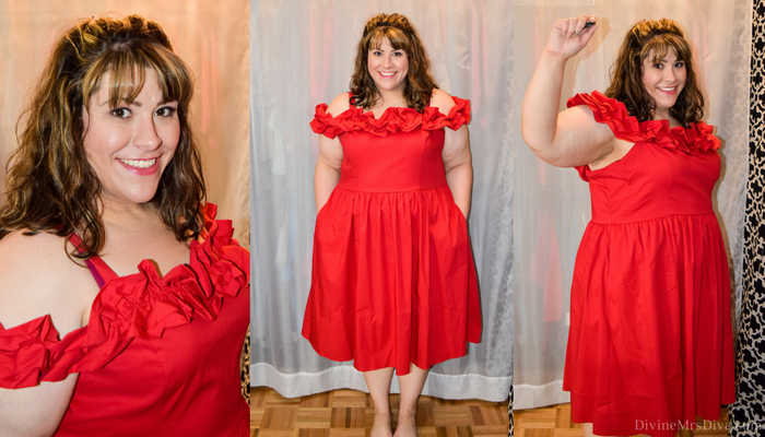 In today's post Hailey reviews a variety of clothing from recent purchases.  Brands include Lane Bryant, Torrid, City Chic, Eloquii, Hips and Curves, ModCloth, Loralette, Zulily. (Eloquii Ruffle Detail Fit and Flare Dress) - DivineMrsDiva.com #LaneBryant #LaneBryantStyle #Torrid #TorridInsider #CityChic #Eloquii #XOQ  #HipsandCurves #Modcloth #Loralette  #Zulily #psblogger #plussizeblogger #styleblogger #plussizefashion #plussize #plussizeclothing #fittingroom