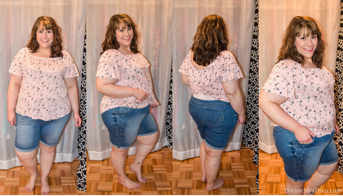 In today's post Hailey reviews dresses and bottoms from a variety of brands. (Catherines Boardwalk Denim Short). - DivineMrsDiva.com #Torrid #TorridInsider #LaneBryant #Eloquii #XOQ  #Catherines #HotTopic #psblogger #plussizeblogger #styleblogger #plussizefashion #plussize #plussizeclothing #fittingroom 
