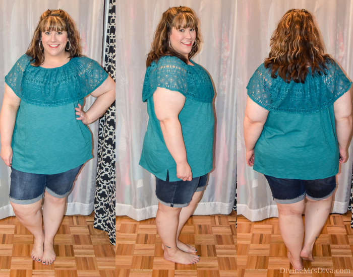 In her latest At Home Fitting Room post, Hailey reviews tops from Torrid, ThinkGeek, Her Universe, Lane Bryant, Catherines, Kohl’s, Weebox, and Custom Ink. (Catherines Shaded Cove Off-The-Shoulder Top) - DivineMrsDiva.com #LaneBryant #Torrid #TorridInsider #ThinkGeek #HerUniverse #Catherines #Kohls #Weebox #Customink #Curvychiccloset #psblogger #plussizeblogger #styleblogger #plussizecasual #plussize #fittingroom  