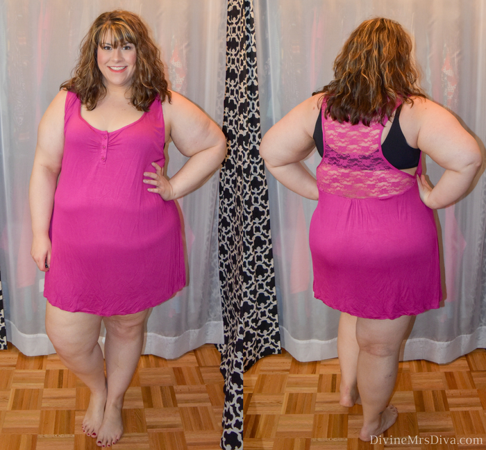 In today's post Hailey reviews lingerie, sleepwear, panties, bras, and activewear leggings.  Brands include Hips and Curves, Torrid, Rainbeau Curves, Lane Bryant, and Old Navy. (Hips and Curves Soft & Comfy Tank Dress with Lace Back) - DivineMrsDiva.com #LaneBryant #Torrid #TorridInsider #HipsandCurves #oldnavy #oldnavyplus #rainbeaucurves #befullyyou #Ilovemyhipsandcurves #psblogger #plussizeblogger #styleblogger #plussizefashion #plussize #plussizeclothing #fittingroom