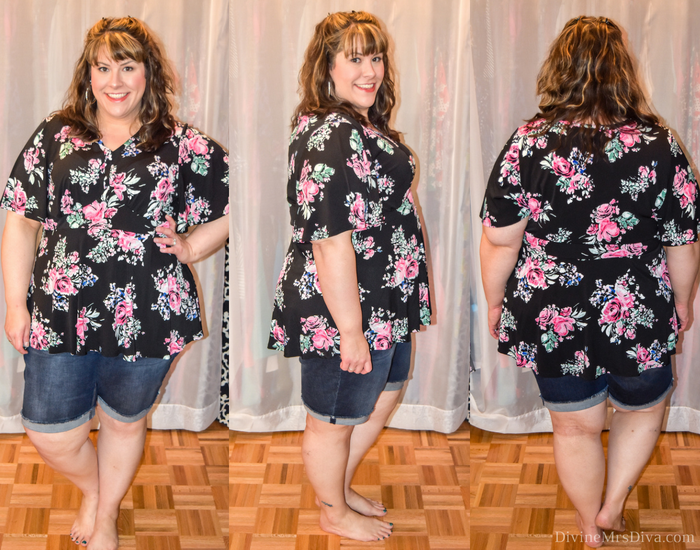 In her latest At Home Fitting Room post, Hailey reviews tops from Torrid, ThinkGeek, Her Universe, Lane Bryant, Catherines, Kohl’s, Weebox, and Custom Ink. (Torrid Black Floral Jersey Knit Peplum Top) - DivineMrsDiva.com #LaneBryant #Torrid #TorridInsider #ThinkGeek #HerUniverse #Catherines #Kohls #Weebox #Customink #Curvychiccloset #psblogger #plussizeblogger #styleblogger #plussizecasual #plussize #fittingroom  