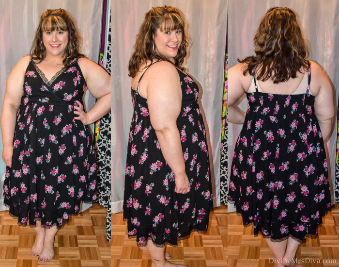 In today's post Hailey reviews dresses and bottoms from a variety of brands. (Torrid Black Floral Lace Challis Midi Dress). - DivineMrsDiva.com #Torrid #TorridInsider #LaneBryant #Eloquii #XOQ  #Catherines #HotTopic #psblogger #plussizeblogger #styleblogger #plussizefashion #plussize #plussizeclothing #fittingroom 