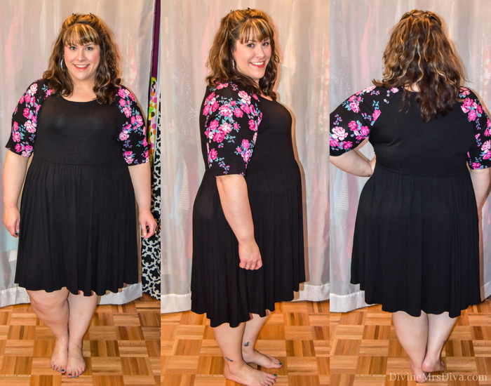 In today's post Hailey reviews dresses and bottoms from a variety of brands. (Torrid Black Floral Raglan Jersey Dress). - DivineMrsDiva.com #Torrid #TorridInsider #LaneBryant #Eloquii #XOQ  #Catherines #HotTopic #psblogger #plussizeblogger #styleblogger #plussizefashion #plussize #plussizeclothing #fittingroom 