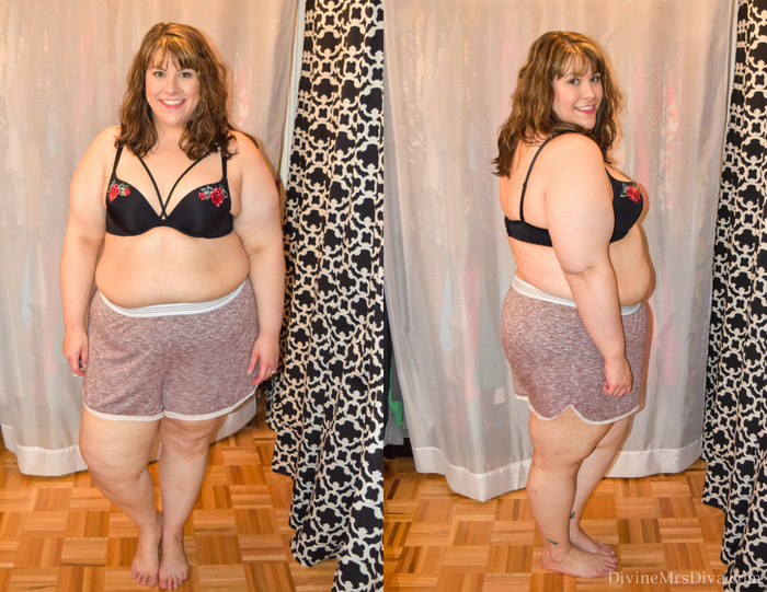 In today's post Hailey reviews lingerie, sleepwear, and panties from Hips and Curves, Torrid, and Lane Bryant. (Torrid Floral Applique Strappy Microfiber Push-Up Plunge Bra) - DivineMrsDiva.com #LaneBryant #Torrid #TorridInsider #HipsandCurves #befullyyou #Ilovemyhipsandcurves #psblogger #plussizeblogger #styleblogger #plussizelingerie #plussize #fittingroom #plussizepanties 