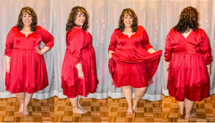 In today's At Home Fitting Room post, Hailey reviews dresses and jackets from Torrid, City Chic, Target, and Melissa McCarthy Seven7. (Torrid Outlander Claire Red Satin Swing Dress) - DivineMrsDiva.com #Torrid #TorridInsider #CityChic #citychiconline #CCworldofcurves #Target #TargetStyle #MelissaMcCarthy #MelissaMcCarthySeven7 #psblogger #plussizeblogger #styleblogger #plussizefashion #plussize #plussizeclothing #fittingroom