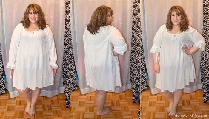 In today's post Hailey reviews lingerie, sleepwear, panties, bras, and activewear leggings.  Brands include Hips and Curves, Torrid, Rainbeau Curves, Lane Bryant, and Old Navy. (Torrid Outlander White Sassenach Night Gown) - DivineMrsDiva.com #LaneBryant #Torrid #TorridInsider #HipsandCurves #oldnavy #oldnavyplus #rainbeaucurves #befullyyou #Ilovemyhipsandcurves #psblogger #plussizeblogger #styleblogger #plussizefashion #plussize #plussizeclothing #fittingroom