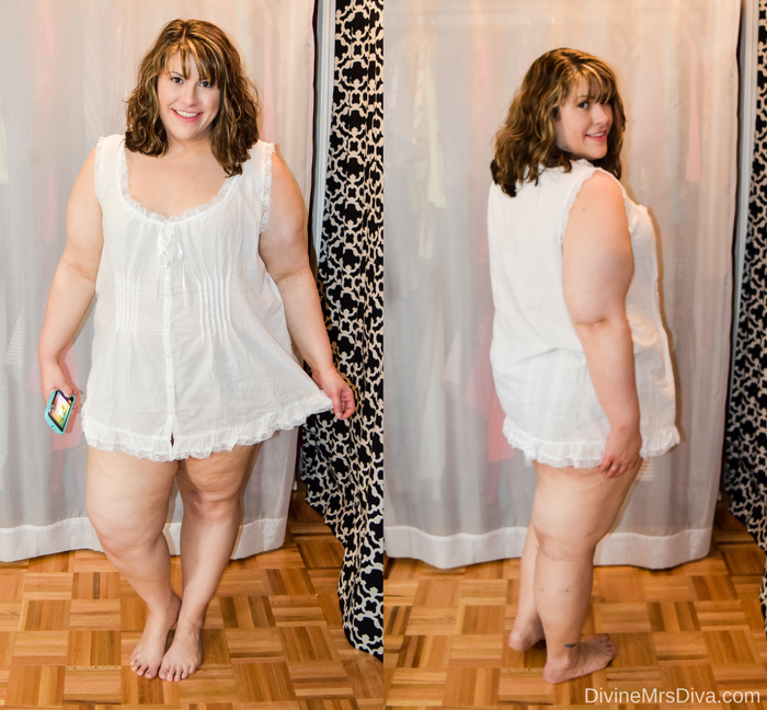 In today's post Hailey reviews a variety of clothing from recent purchases.  Brands include Kiyonna, Lane Bryant, Torrid, and Hips and Curves.  (Hips and Curves Edwardian Cotton and Lace Chemise) - DivineMrsDiva.com #Kiyonna #LaneBryant #Torrid #TorridInsider #Hipsandcurves #psblogger #plussizeblogger #styleblogger #plussizefashion #plussize #plussizeclothing #fittingroom