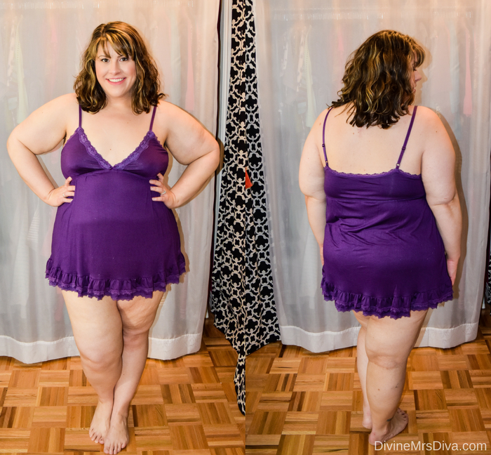 In today's post Hailey reviews a variety of clothing from recent purchases.  Brands include Kiyonna, Lane Bryant, Torrid, and Hips and Curves.  (Hips and Curves Soft and Comfy Babydoll in Plum) - DivineMrsDiva.com #Kiyonna #LaneBryant #Torrid #TorridInsider #Hipsandcurves #psblogger #plussizeblogger #styleblogger #plussizefashion #plussize #plussizeclothing #fittingroom