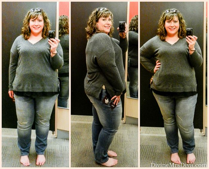 Hailey is trying on the Ava & Viv Pullover Sweater and Ava & Viv Skinny Jeans, Medium Blue Wash from Target. - DivineMrsDiva.com
