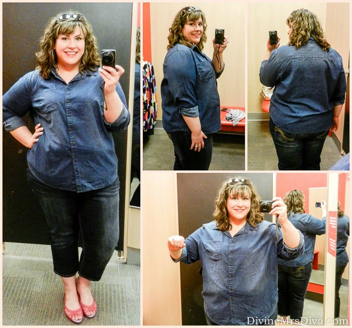 Hailey is trying on the Ava & Viv Denim Button-Down Shirt from Target. - DivineMrsDiva.com
