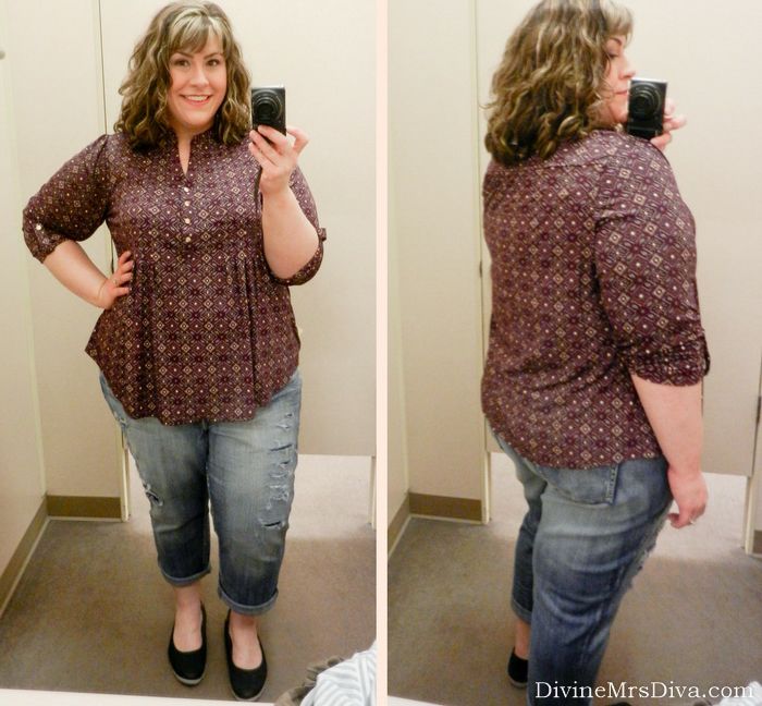 Hailey's trying on styles from Maurices (Plus Size Geometric Print Popover). - DivineMrsDiva.com #Maurices #fittingroom #plussizefittingroom #psblogger #plussizeblogger #styleblogger #plussizefashion #plussize #psootd #fall #style #plussizecasual