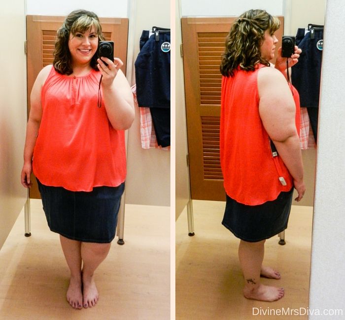 Hailey's trying on styles from Kohl's today on the blog. (Jennifer Lopez Shirred Swing Tank) - DivineMrsDiva.com #Kohls #fittingroom #plussizefittingroom #psblogger #plussizeblogger #styleblogger #plussizefashion #plussize #psootd #SpringStyle #SummerStyle #plussizecasual