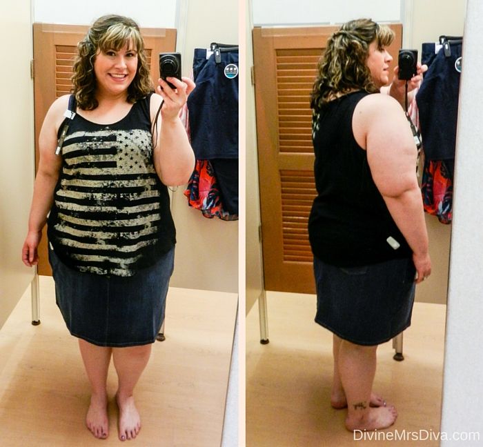 Hailey's trying on styles from Kohl's today on the blog. (Rock and Republic Embellished Flag Tank) - DivineMrsDiva.com #Kohls #fittingroom #plussizefittingroom #psblogger #plussizeblogger #styleblogger #plussizefashion #plussize #psootd #SpringStyle #SummerStyle #plussizecasual