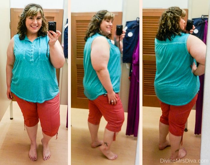 Hailey's trying on styles from Kohl's today on the blog. (Sonoma Goods For Life Henley Tank and Lee Harper Relaxed Fit Skimmer Capris) - DivineMrsDiva.com #Kohls #fittingroom #plussizefittingroom #psblogger #plussizeblogger #styleblogger #plussizefashion #plussize #psootd #SpringStyle #SummerStyle #plussizecasual