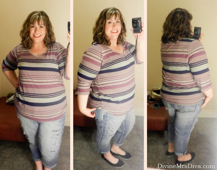 Hailey's trying on styles from Lane Bryant (3/4 Sleeve Ruched V-Neck Tee). - DivineMrsDiva.com #LaneBryant #LaneStyle #fittingroom #plussizefittingroom #psblogger #plussizeblogger #styleblogger #plussizefashion #plussize #psootd #fall #style #plussizecasual