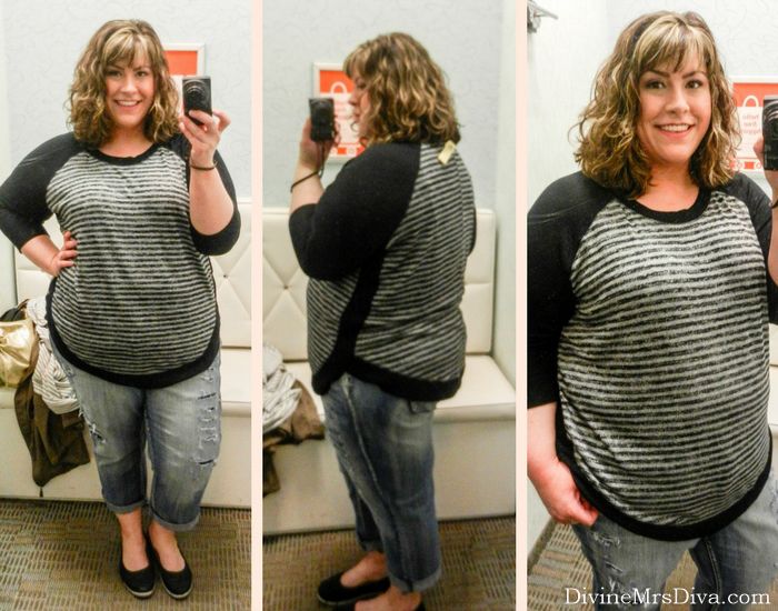 Hailey's trying on styles from Maurices (Plus Size Super Soft Striped Pullover w/ Rounded Hem). - DivineMrsDiva.com #Maurices #fittingroom #plussizefittingroom #psblogger #plussizeblogger #styleblogger #plussizefashion #plussize #psootd #fall #style #plussizecasual