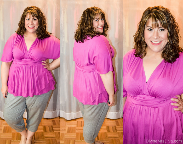 In today's post Hailey reviews a variety of clothing from recent purchases.  Brands include Kiyonna, Lane Bryant, Torrid, and Hips and Curves. (Kiyonna Promenade Top in Orchid Bloom) - DivineMrsDiva.com #Kiyonna #LaneBryant #Torrid #TorridInsider #Hipsandcurves #psblogger #plussizeblogger #styleblogger #plussizefashion #plussize #plussizeclothing #fittingroom