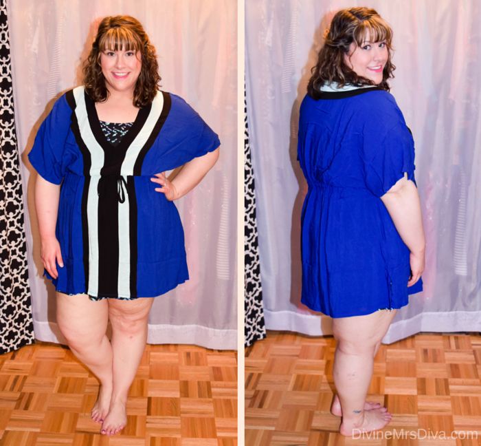In today's reader requested post, Hailey talks review and fit of pajamas, activewear, swimwear, lingerie, and panties from her own wardrobe. (Lane Bryant Bold Stripe Cover-Up) - DivineMrsDiva.com #LaneBryant #Torrid #TorridInsider #OldNavy #HipsandCurves #fittingroom #plussizefittingroom #psblogger #plussizeblogger #styleblogger #plussizefashion #plussize #psootd #activewear #pajamas #swimwear #lingerie #panties #plussizecasual