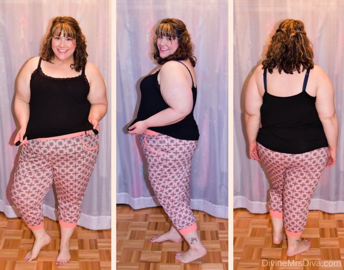In today's reader requested post, Hailey talks review and fit of pajamas, activewear, swimwear, lingerie, and panties from her own wardrobe. (Hips and Curves Soft and Comfy Lace Trim Camisole and Lane Bryant Cropped Jogger Sleep Pant) - DivineMrsDiva.com #LaneBryant #Torrid #TorridInsider #OldNavy #HipsandCurves #fittingroom #plussizefittingroom #psblogger #plussizeblogger #styleblogger #plussizefashion #plussize #psootd #activewear #pajamas #swimwear #lingerie #panties #plussizecasual