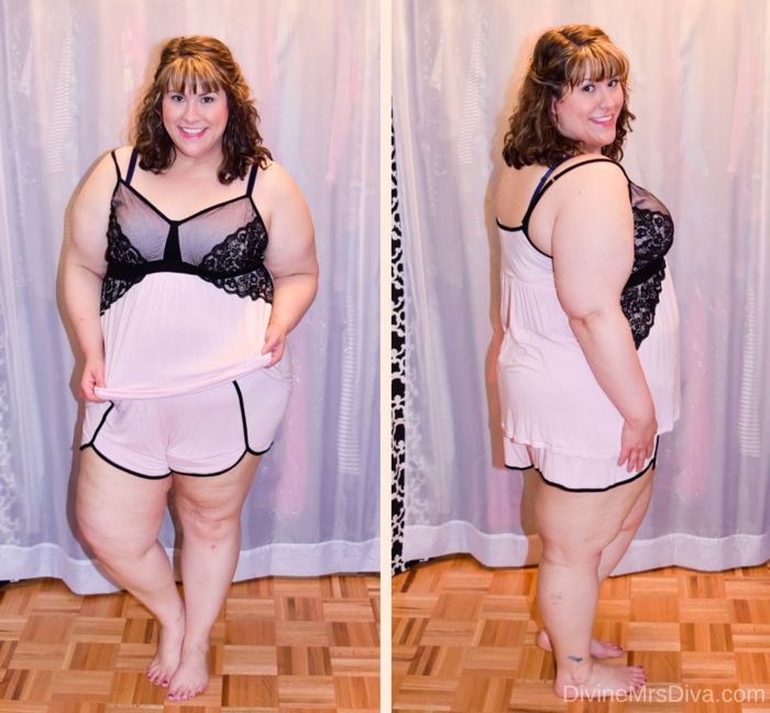 In today's reader requested post, Hailey talks review and fit of pajamas, activewear, swimwear, lingerie, and panties from her own wardrobe. (Lane Bryant Lace Bodice Cami and Short PJ Set) - DivineMrsDiva.com #LaneBryant #Torrid #TorridInsider #OldNavy #HipsandCurves #fittingroom #plussizefittingroom #psblogger #plussizeblogger #styleblogger #plussizefashion #plussize #psootd #activewear #pajamas #swimwear #lingerie #panties #plussizecasual