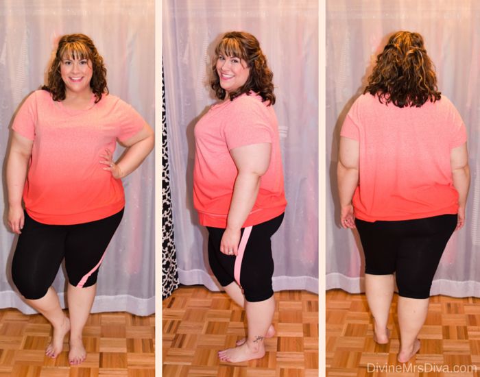 In today's reader requested post, Hailey talks review and fit of pajamas, activewear, swimwear, lingerie, and panties from her own wardrobe. (Lane Bryant Livi Active Ombre Banded Bottom Tee and Spliced Signature Stretch Knee Legging) - DivineMrsDiva.com #LaneBryant #Torrid #TorridInsider #OldNavy #HipsandCurves #fittingroom #plussizefittingroom #psblogger #plussizeblogger #styleblogger #plussizefashion #plussize #psootd #activewear #pajamas #swimwear #lingerie #panties #plussizecasual