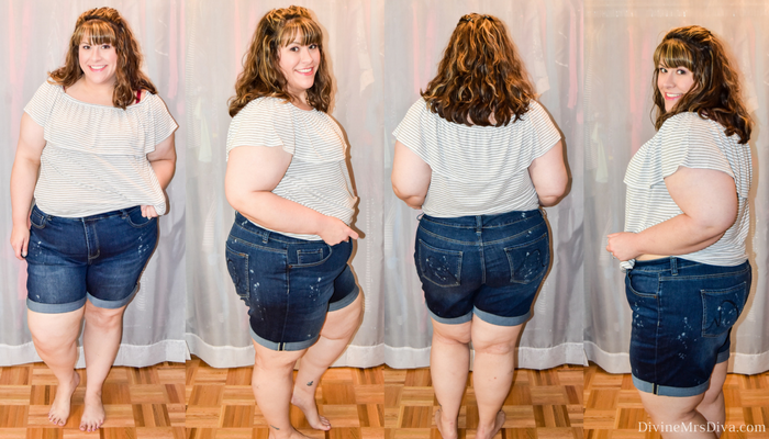 In today's post Hailey reviews a variety of shorts and jeans from the Melissa McCarthy Seven7 brand.  ("M" Pocket Short in Desire) - DivineMrsDiva.com #LaneBryant #LaneBryantStyle #MelissaMcCarthy #MelissaMcCarthySeven7 #psblogger #plussizeblogger #styleblogger #plussizefashion #plussize #plussizeclothing #fittingroom