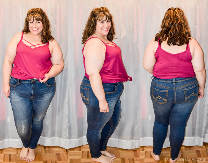 In today's post Hailey reviews a variety of shorts and jeans from the Melissa McCarthy Seven7 brand.  (Embellished "M" Pencil Jean in Highland) - DivineMrsDiva.com #LaneBryant #LaneBryantStyle #MelissaMcCarthy #MelissaMcCarthySeven7 #psblogger #plussizeblogger #styleblogger #plussizefashion #plussize #plussizeclothing #fittingroom