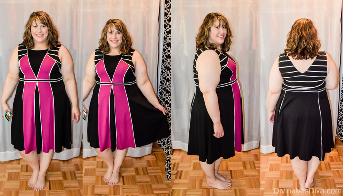 In today's post Hailey reviews a variety of clothing from recent purchases.  Brands include Kiyonna, Lane Bryant, Torrid, and Hips and Curves. (Torrid Fox Empire Collection Colorblock Swing Dress) - DivineMrsDiva.com #Kiyonna #LaneBryant #Torrid #TorridInsider #Hipsandcurves #psblogger #plussizeblogger #styleblogger #plussizefashion #plussize #plussizeclothing #fittingroom
