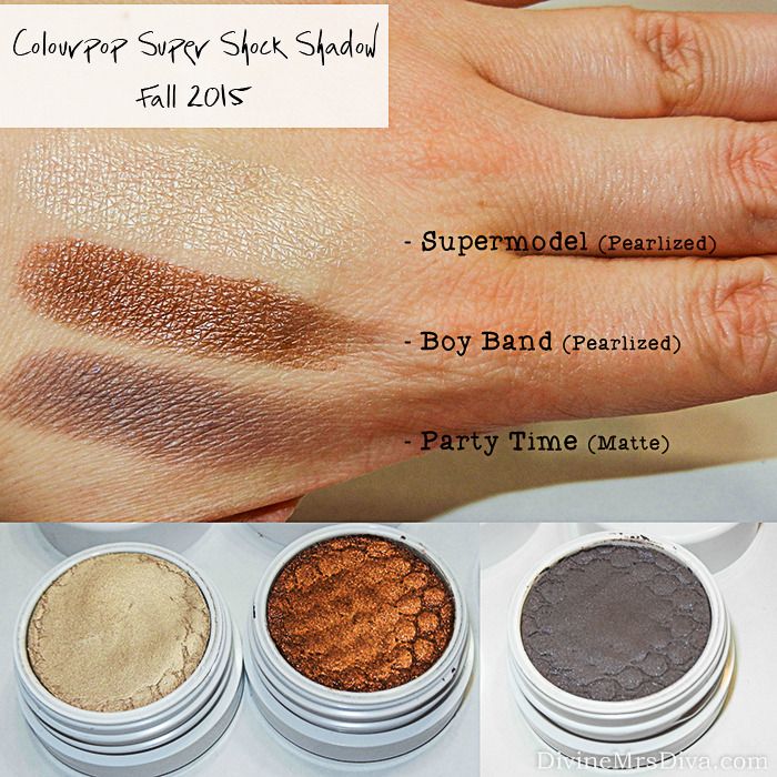 Colourpop Super Shock Shadow Swatches (Supermodel, Boy Band, Party Time) - DivineMrsDiva.com #makeupjunkie #makeup #colourpop #colourpopswatches #eyeshadow #swatches #supershockshadow #fall2015 
