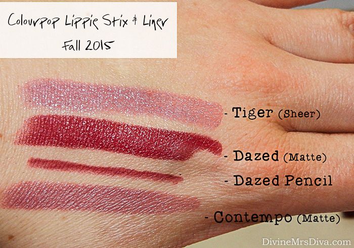 Colourpop Lippie Stix Swatches (Tiger, Dazed, Contempo) - DivineMrsDiva.com #makeupjunkie #makeup #colourpop #colourpopswatches #lippiestix #swatches #fall2015