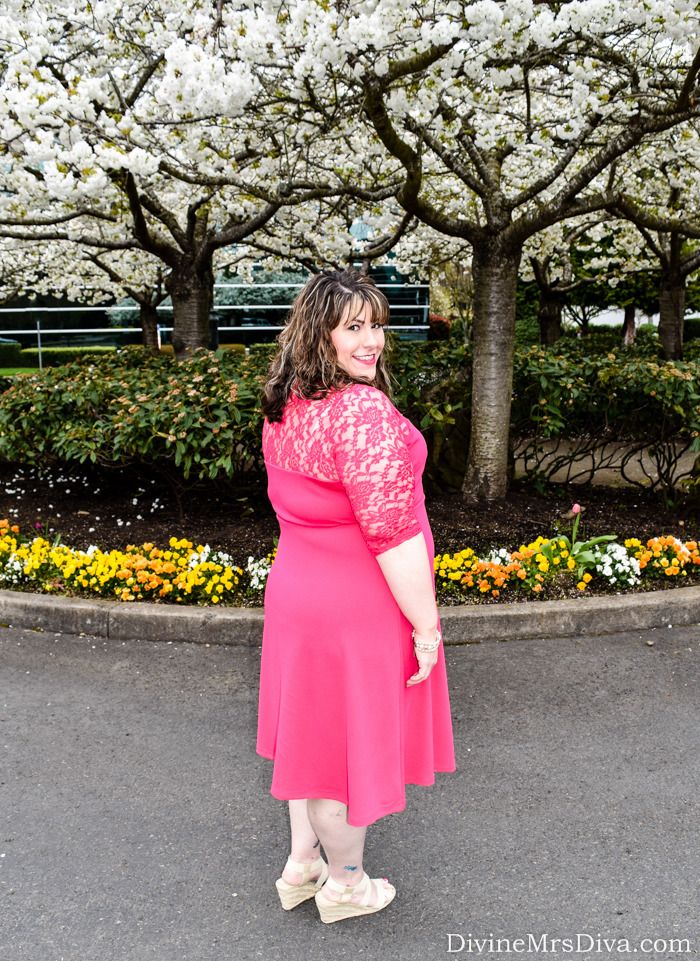 Hailey is ready for wedding season in the gorgeous Lavish Lace Dress from Kiyonna! - DivineMrsDiva.com #KiyonnaStyle #Kiyonna #KiyonnaPlusYou #pearls #psblogger #plussizeblogger #styleblogger #plussizefashion #plussize #psootd #SpringStyle #WeddingStyle #whattoweartoawedding #pinkdress #pinkplussizedress