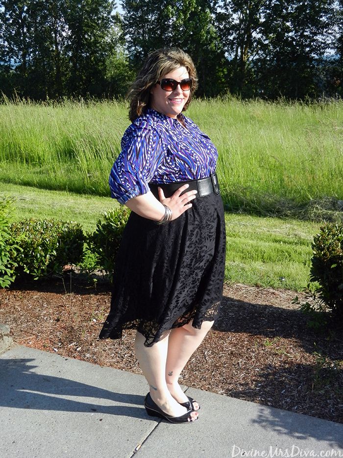Hailey is wearing the Kiyonna Matinee Lace Midi Skirt and Catherines Refined Blouse. - DivineMrsDiva.com