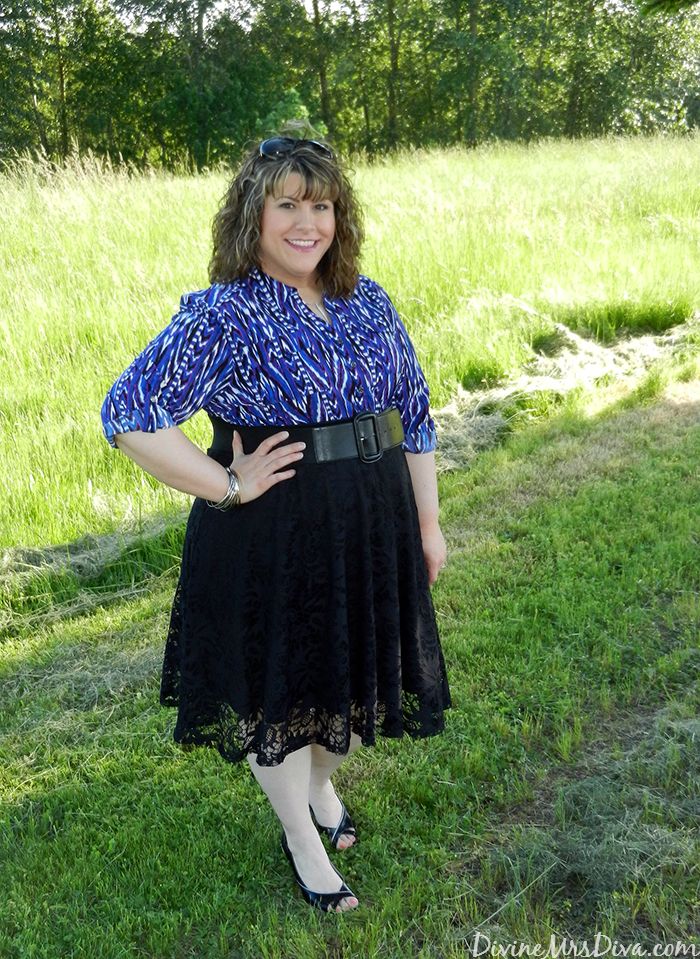 Hailey is wearing the Kiyonna Matinee Lace Midi Skirt and Catherines Refined Blouse. - DivineMrsDiva.com