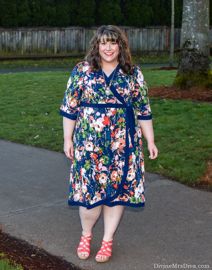 In today’s post, Hailey is channeling spring with a review of the Weekend Wrap Dress from Kiyonna. - DivineMrsDiva.com #Kiyonna #KiyonnaStyle #KiyonnaCurves #Comfortiva #CharmingCharlie #CCStyle #psblogger #plussizeblogger #styleblogger #plussizefashion #plussize #psootd #ootd #plussizeclothing #outfit #style #plussizecasual #spring #springstyle #wrapdress