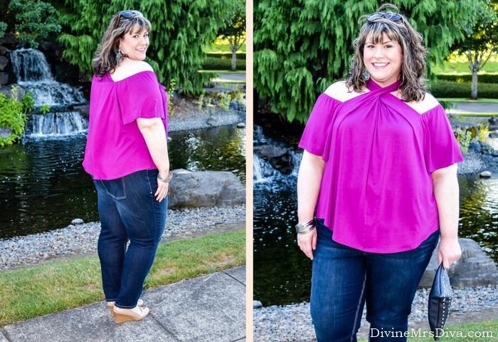 In today's post, Hailey reviews the Florence Flair Halter Top from Kiyonna and styles it four ways, showcasing this tops versatility by utilizing a variety of denim styles. - DivineMrsDiva.com #Kiyonna #KiyonnaStyle #KiyonnaPlusYou #CrocsSandal #Crocs #CharmingCharlie #lanebryant #lanestyle #eShakti #psblogger #plussizeblogger #styleblogger #plussizefashion #plussize #psootd #ootd #plussizeclothing #outfit #spring #summer #fall #style #plussizecasual #haltertop #denim #chambray #datenight