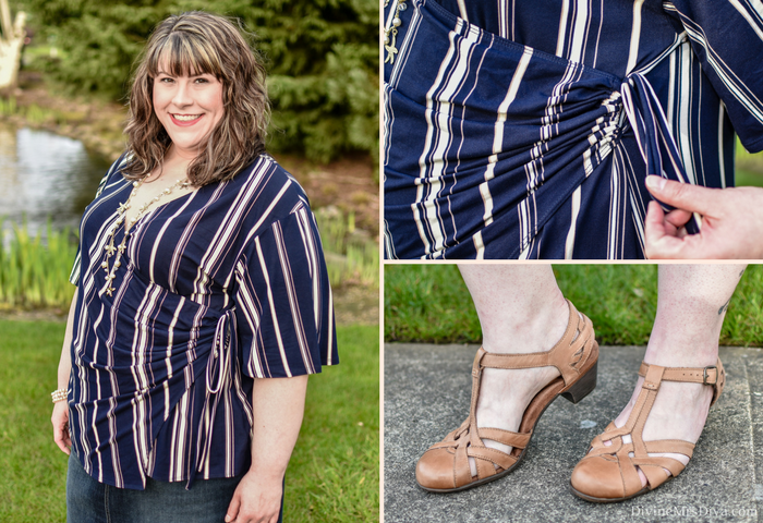 In today’s post, Hailey reviews the Stella Cinch Top from Kiyonna. - DivineMrsDiva.com #Kiyonna #KiyonnaCurves #KiyonnaStyle #LaneBryant #LaneStyle #CharmingCharlie #Rockport #CobbHill #fauxwrap #psblogger #plussizeblogger #styleblogger #plussizefashion #plussize #psootd #ootd #plussizeclothing #outfit #style #plussizecasual #spring #springstyle