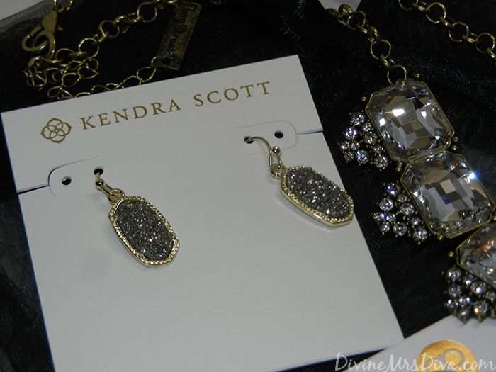 Rocksbox Review: Kendra Scott Lee Gold Earrings in Platinum Drusy - DivineMrsDiva.com