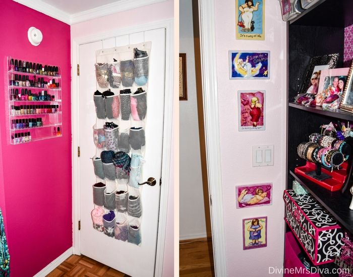 Take a tour of Hailey's newly reorganized dressing room, her sparkly happy place! - DivineMrsDiva.com #homedecor #DIY #glitter #glitterpaint #homestyle #glitterdresser #dressingroom #closet #hometour #dressingroomtour