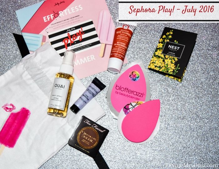 Sephora Play! Beauty Bag (July 2016), featuring Too Faced Soleil Matte Bronzer in Chocolate, BeautyBlender blotterazzi, Ouai Wave Spray,  First Aid Beauty Skin Rescue Deep Cleanser with Red Clay, Smashbox Photo Finish Oil Free Foundation Primer Pore Minimizing, Nest Citrine.- DivineMrsDiva.com  #Sephora #SephoraPlay #beautybag #beautybox #subscription #beautysubscription #makeup #haircare #skincare #review #swatch #fragrance #toofaced #beautyblender #ouai #firstaidbeauty #smashbox #nest 