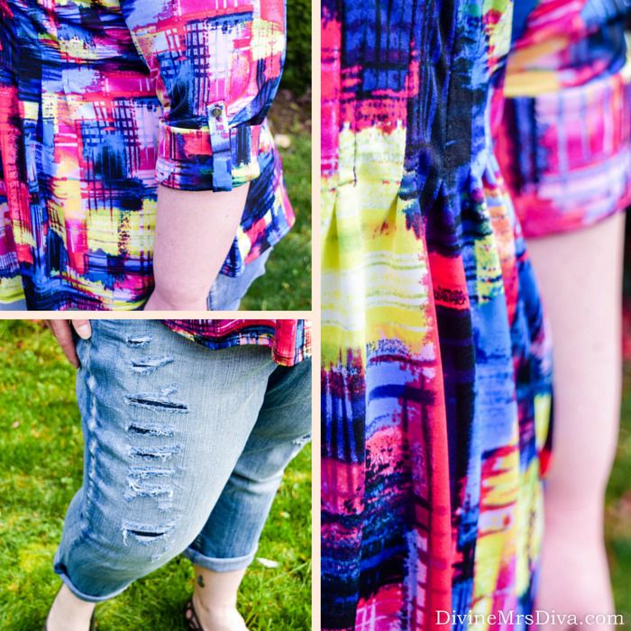 Hailey is gearing up for spring in this colorful Abstract Top from Avenue and Destructed Capris from Lane Bryant.  Read reviews for both items in the blog post. - DivineMrsDiva.com #Avenue #AvePlus #AvenuePlus #LaneBryant #LaneStyle #psblogger #plussizeblogger #styleblogger #plussizefashion #plussize #psootd #SpringStyle #plussizecasual