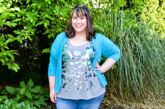 Hailey is celebrating her birthday with laid back sparkle in the Lane Bryant Double-Scoop Tank, SWAK Designs Amber Shrug, Catherines Girlfriend Jean, and REVsun Sandal from Cobb Hill by New Balance. - DivineMrsDiva.com #lanebryant #lanestyle #cobbhill #newbalance #catherines #catherinesplus #catherinesstyle #swakdesigns #myswakstyle #psblogger #plussizeblogger #styleblogger #plussizefashion #plussize #psootd #ootd #plussizeclothing #outfit #spring #summer #style #denim #plussizecasual