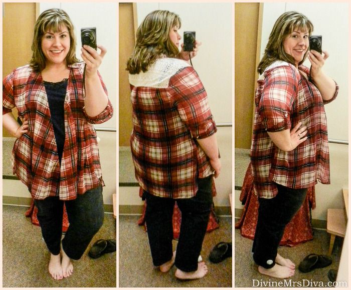 In The Dressing Room: Catherines - Hailey is wearing the Country Classic Cascade.  #Catherines #fallfashion #plussize #fittingroom #fashionblogger