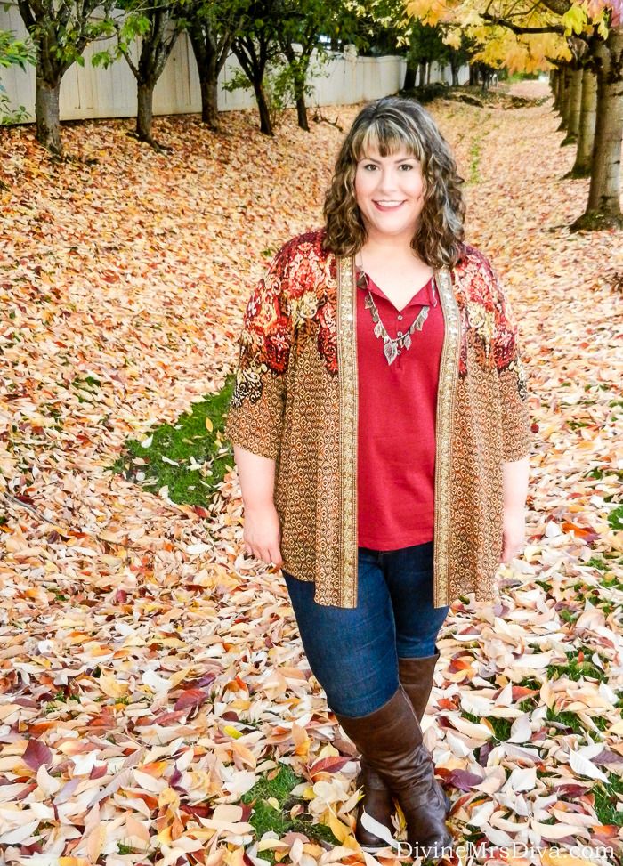 Hailey is wearing the Ornamental Ease Cascade and Suprema Henley - both from catherines, and the Virtual Stretch Legging jean and Talia Stretch Riding boots - both from Avenue. - DivineMrsDiva.com #Catherines #Avenue #fallfashion #psootd #psblogger #plussize #plussizefashion #plussizeblogger #widecalfboots
